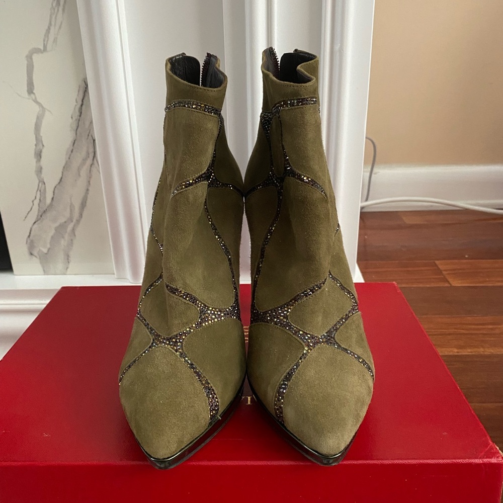 Rene Caovilla Green Suede Crystal Boots sz 39 - Picture 2 of 8